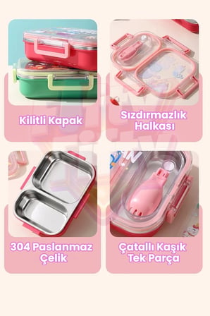 600 ML Sızdırmaz İki Bölme Paslanmaz Çelik Lunch Box Yeni Nesil Sefer Tası Çatallı Kaşık ff7163
