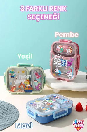 600 ML Sızdırmaz İki Bölme Paslanmaz Çelik Lunch Box Yeni Nesil Sefer Tası Çatallı Kaşık ff7163