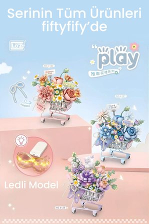LOZ Creative Serisi Ledli Pembe Çiçekli Sepet Figürü 584 Parça Blok Oyuncak Dekoratif Yapım Seti -4124