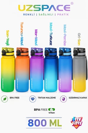 Uzspace 800ml -YENİ EBAT-Çift Renk Softtouch Tritan Su Matarası