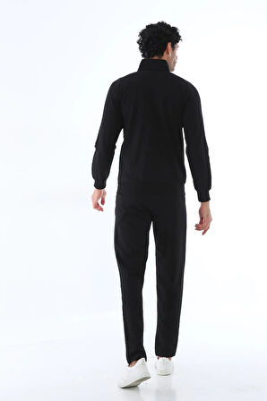 Erkek Iki Iplik Slim Fit Dar Paça Siyah Fermuarlı Eşofman Takımı - 7664
