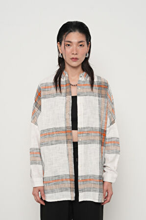 KADIN BÜYÜK EKOSE DESENLİ OVERSİZE GÖMLEK