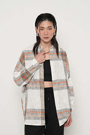 KADIN BÜYÜK EKOSE DESENLİ OVERSİZE GÖMLEK