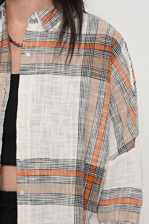 KADIN BÜYÜK EKOSE DESENLİ OVERSİZE GÖMLEK