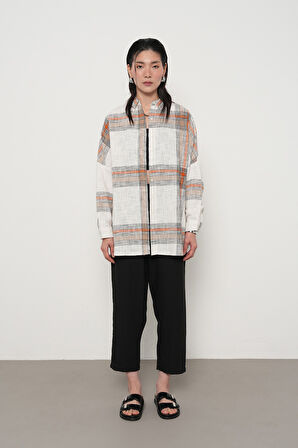 KADIN BÜYÜK EKOSE DESENLİ OVERSİZE GÖMLEK