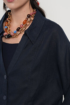 KADIN LACİ RENK V YAKA DÜĞMELİ GÖMLEK