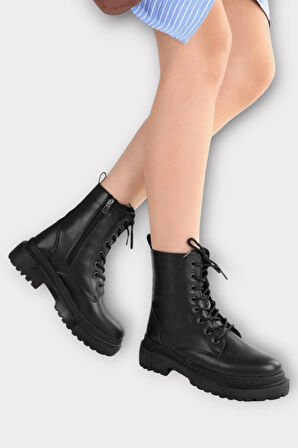 Kalın Taban Fermuarlı Postal Kadın Bot SİYAH