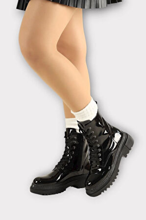 Kalın Taban Fermuarlı Postal Kadın Bot SİYAH - SİYAH