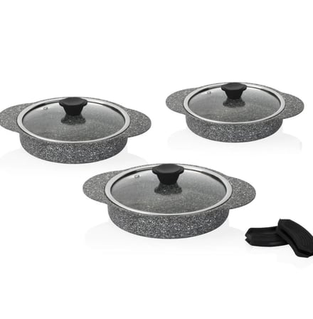 Taç 8 Parça Ultra Granit Sahan ve Tava Seti 20-24 cm tava 16-18-20 cm Kapaklı Sahan Set