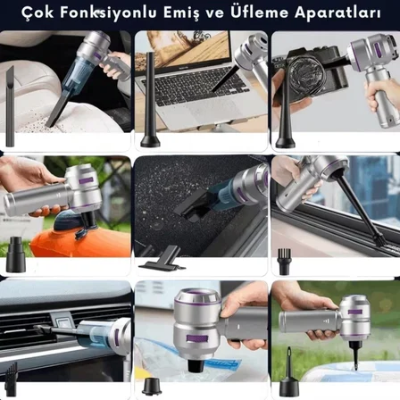 Roichil® 9 Farklı Uçlu Kablosuz Şarjlı Araç İçi Süpürge – Wireless Destekli, Güçlü Emiş, Taşınabilir Pratik Araç Temizleyici