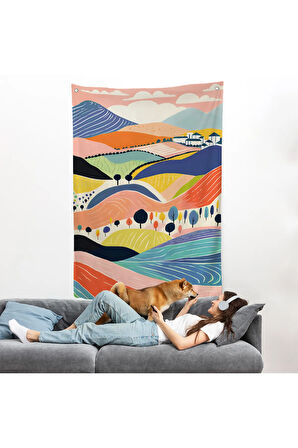 Pastel Tonlardaki Minimalist Duvar Örtüsü-7670