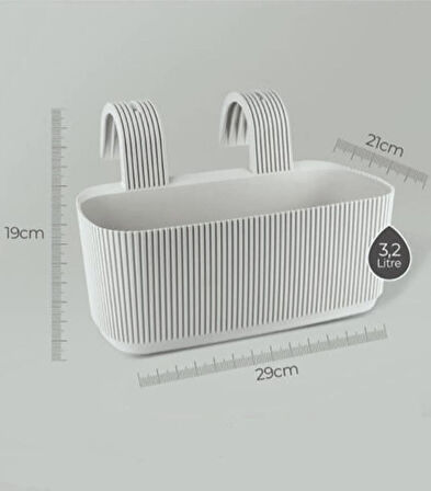 Omnipazar KRS-249 Dekoratif Plastik Pera Askılı Balkon Saksı 3.2 Litre