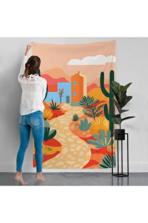 Pastel Tonlardaki Minimalist Meksikan Duvar Örtüsü-7671