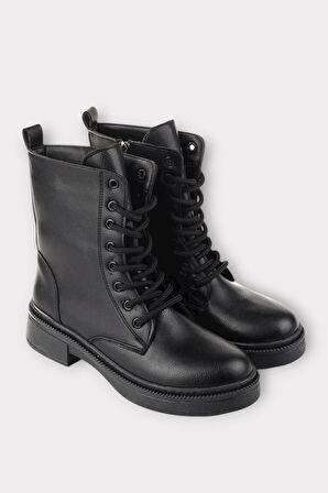 Kaydırmaz Taban Fermuarlı Postal Kadın Bot SİYAH