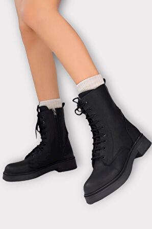 Kaydırmaz Taban Fermuarlı Postal Kadın Bot SİYAH - SİYAH