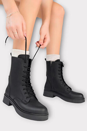 Kaydırmaz Taban Fermuarlı Postal Kadın Bot SİYAH - SİYAH