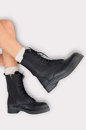 Kaydırmaz Taban Fermuarlı Postal Kadın Bot SİYAH - SİYAH