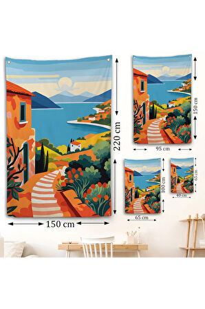 Pastel Minimalist Deniz Manzarası Duvar Örtüsü-7672