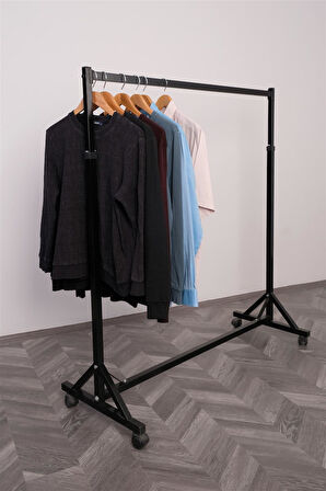 Tek Katlı Çift Taraflı 6 Bastonlu Siyah Askılık