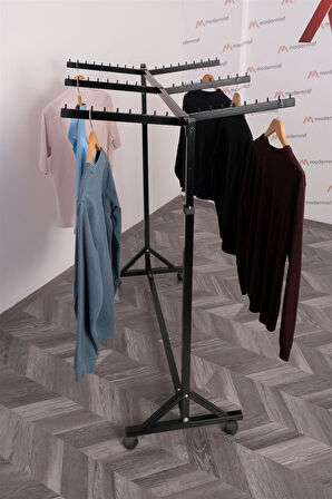 Tek Katlı Çift Taraflı 6 Bastonlu Siyah Askılık