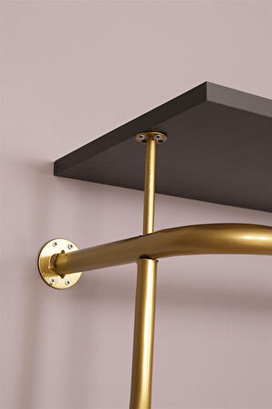 Destekli ve Raflı Yuvarlak Borudan U Askı 90 cm Gold