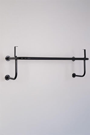 Destekli ve Raflı Yuvarlak Borudan U Askı 90 cm Siyah