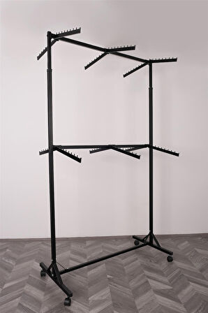 Çift Katlı Çift Taraflı 12 Bastonlu Siyah Askılık