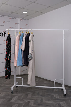 Yuvarlak Borudan Yandan Uzatmalı Askılık Standı Beyaz