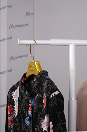 Yuvarlak Borudan Yandan Uzatmalı Askılık Standı Beyaz