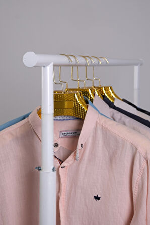 Yuvarlak Borudan Yandan Uzatmalı Askılık Standı Beyaz