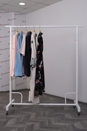 Yuvarlak Borudan Yandan Uzatmalı Askılık Standı Beyaz