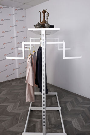 Çift Taraflı 6 Bastonlu Z Askılık Stand Beyaz