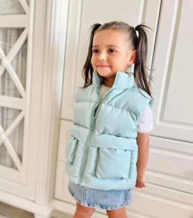 UNİSEX ÇOCUK SİSME YELEK FERMUAR DETAYLI