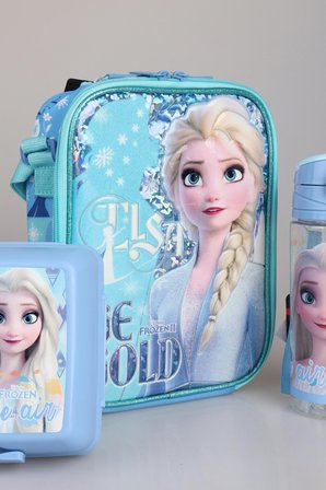 DEKOMUS LİSANSLI ELSA FROZEN "BESLENME ÇANTASI,BESLENME KABI VE 500 ML TRITAN MATARA OKUL BESLENME SETİ 