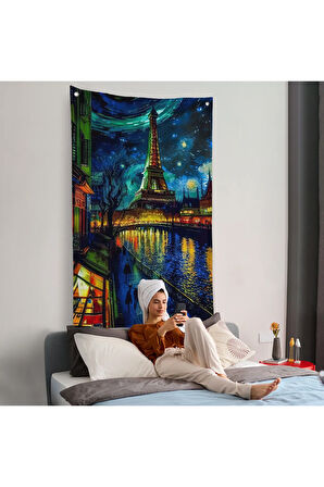 Paris Eyfel Kulesi Van Gogh Tarzı Yıldızlı Geceler Duvar Örtüsü-7675