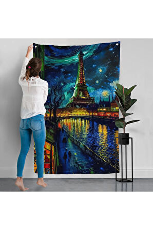 Paris Eyfel Kulesi Van Gogh Tarzı Yıldızlı Geceler Duvar Örtüsü-7675