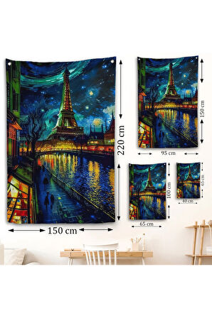 Paris Eyfel Kulesi Van Gogh Tarzı Yıldızlı Geceler Duvar Örtüsü-7675