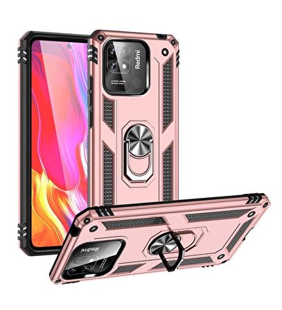 Xiaomi Redmi Note 9 Pro Yüzüklü Mıknatıslı Standlı Manyetikli Zırh Kılıf Ultra Koruyucu Sert Silikon Kızaklı