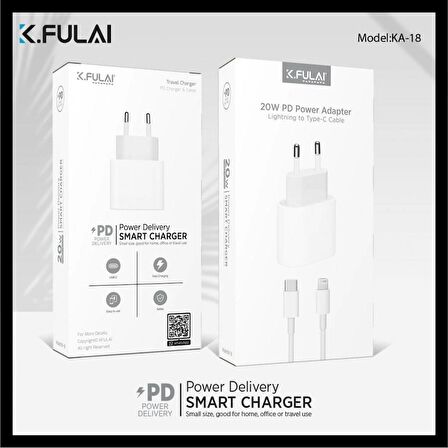 K.Fulai KA-18 PD 20W Akıllı Şarj Adaptörü + Pd Lightning Kablo