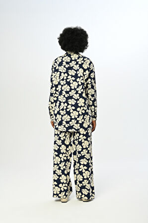 KADIN BELİ LASTİKLİ BOL PAÇA ÇİÇEK DESENLİ PANTOLON