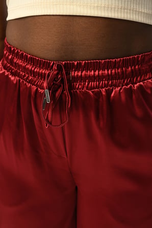 KADIN BORDO DÜZ SATEN PANTOLON