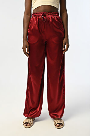 KADIN BORDO DÜZ SATEN PANTOLON