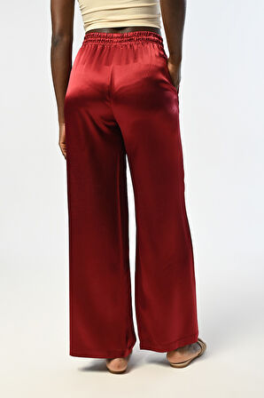 KADIN BORDO DÜZ SATEN PANTOLON