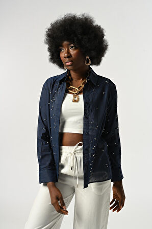 KADIN TAŞ İŞLEMELİ İNCE GÖMLEK