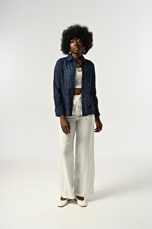 KADIN TAŞ İŞLEMELİ İNCE GÖMLEK