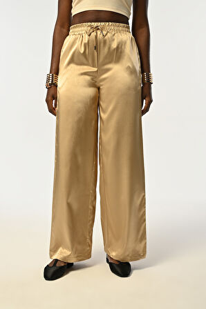 KADIN BELİ LASTİKLİ BOL PAÇA SATEN PANTOLON