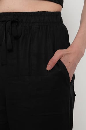 KADIN %100 KETEN CEP DETAYLI BOL PAÇA PANTOLON