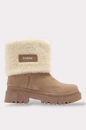 Kalın Taban Süet Kürklü Kadın Bot BEJ