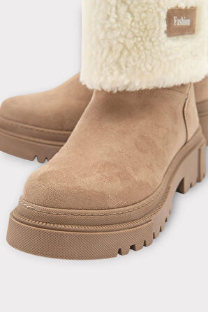 Kalın Taban Süet Kürklü Kadın Bot BEJ