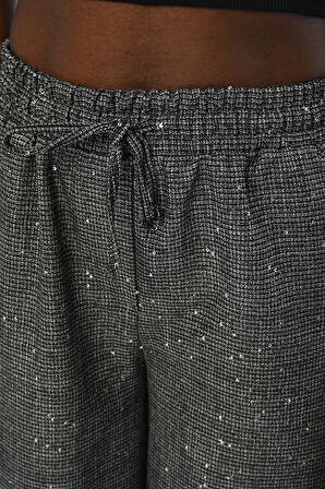 KADIN BELİ LASTİKLİ BOL PAÇA PUL İŞLEMELİ PANTOLON